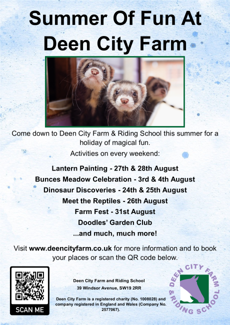 Join us on August 31st to take part in our fabulous fundraising event, with tons of games, live music, activities to enjoy and prizes to win.  Farm Fest is our fundraising day, so come on down to the farm and show your love and support to help the Farm stay open and free to everyone!  Entrance Fees (for Farm Fest only) £2 for adults 16+ £1 for children 5-15 Free entry to under 4s  For more information and to book your place visit www.deencityfarm.co.uk