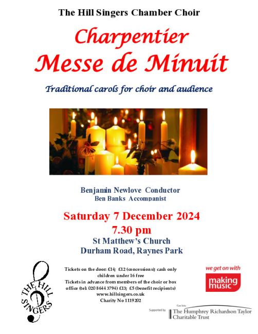 Hill Singers Chamber Choir perform Charpentier's 'Messe de Minuit pour Noël', with carols for choir and audience 