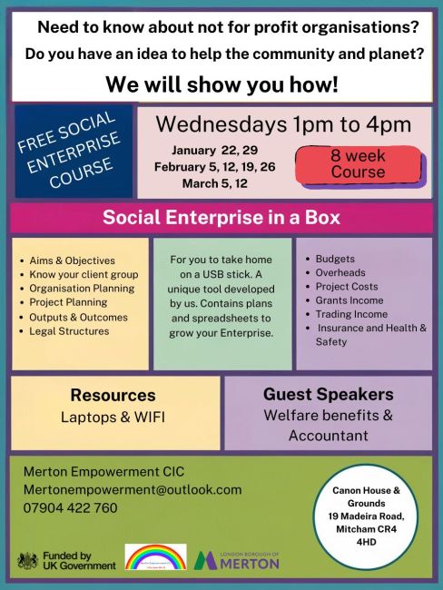 Social Enterprise Course. Starts 22 January 2025 for 8 weeks.