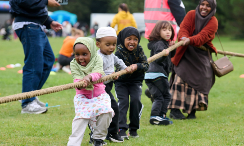 Kids playing tug of war